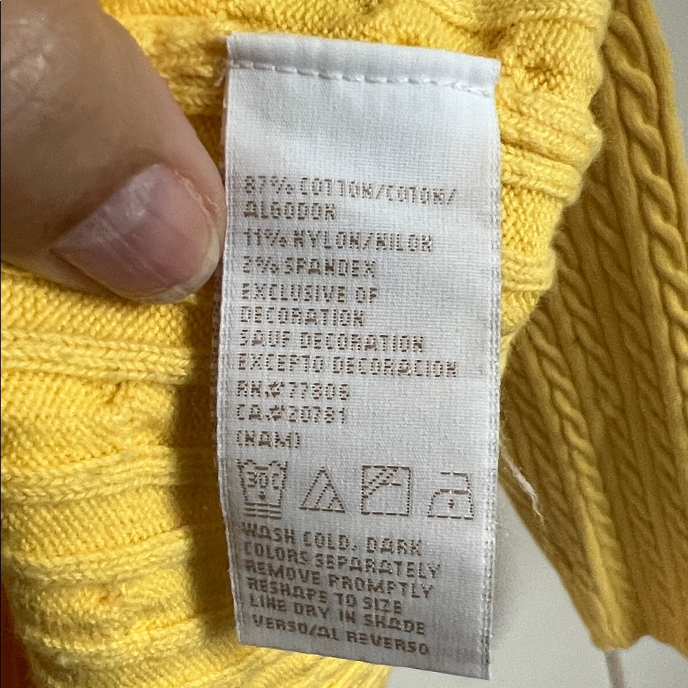 🪅Tommy Hilfiger 100% Cotton Yellow V-Neck Sweater Green Trim L Vintage 2004 - Picture 4 of 7